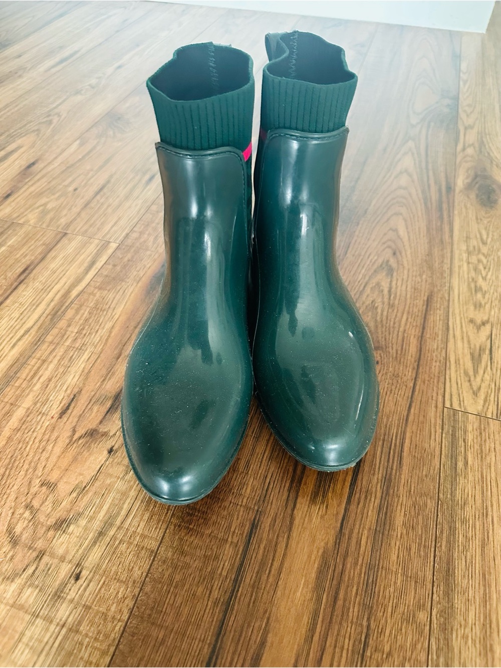 Coach Green Ankle Rain Boots with Ribbed Collar